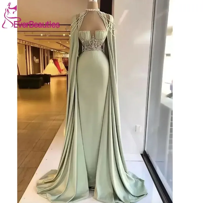 Mermaid Satin Prom Dresses Saudi Arabia Evening Gowns with Cape Beaded Luxury Dubai Formal Party Dress for Women
Mermaid Satin Prom Dresses Saudi Arabia Evening Gowns with Cape Beaded Luxury Dubai Formal Party Dress for Women