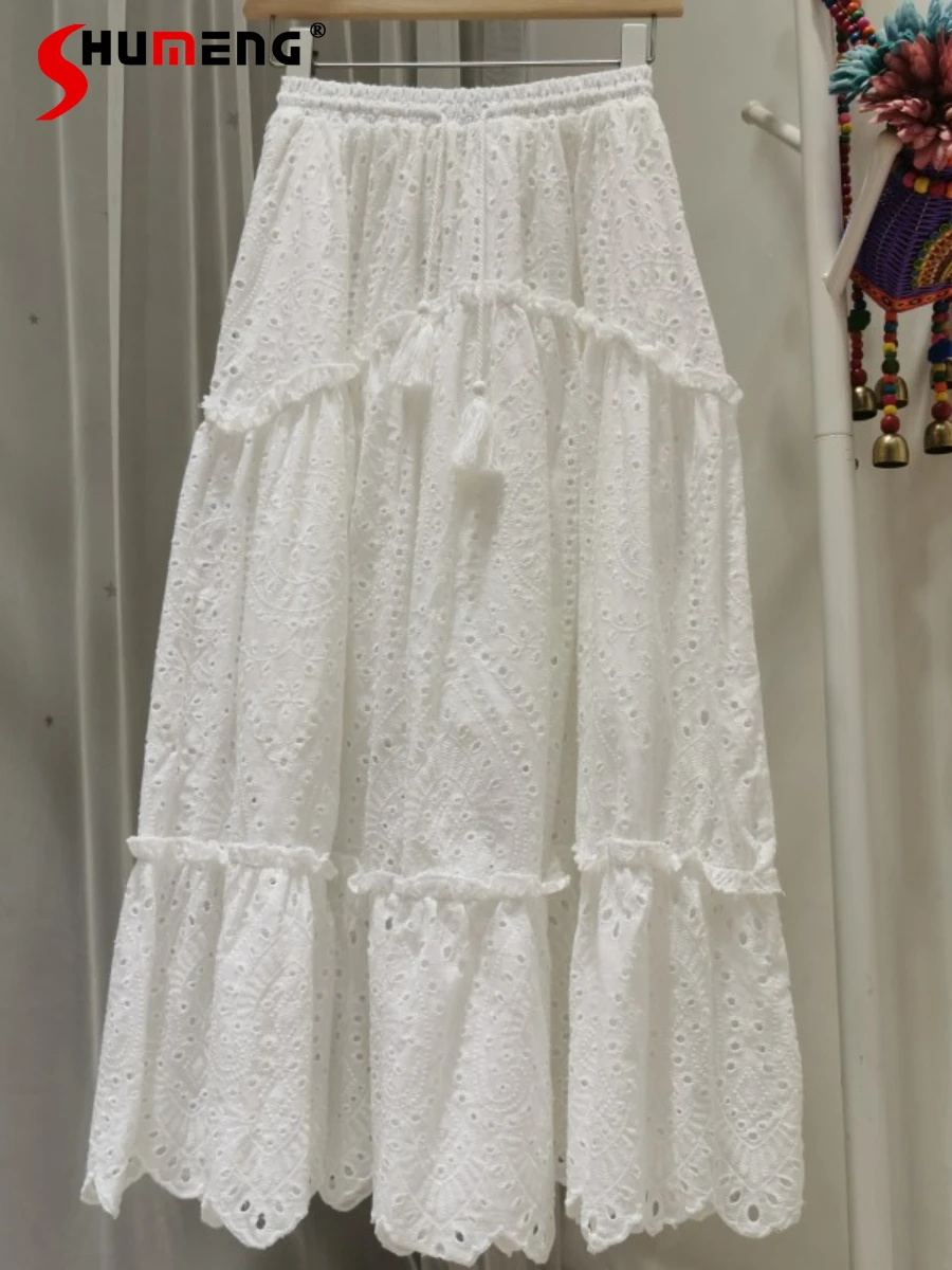 Korean Elegant White Mid-Length Skirt Women Cotton Embroidery Hollow High Waist Slimming Swing Long Skirt 2022 New Summer Faldas
Korean Elegant White Mid-Length Skirt Women Cotton Embroidery Hollow High Waist Slimming Swing Long Skirt 2022 New Summer Faldas