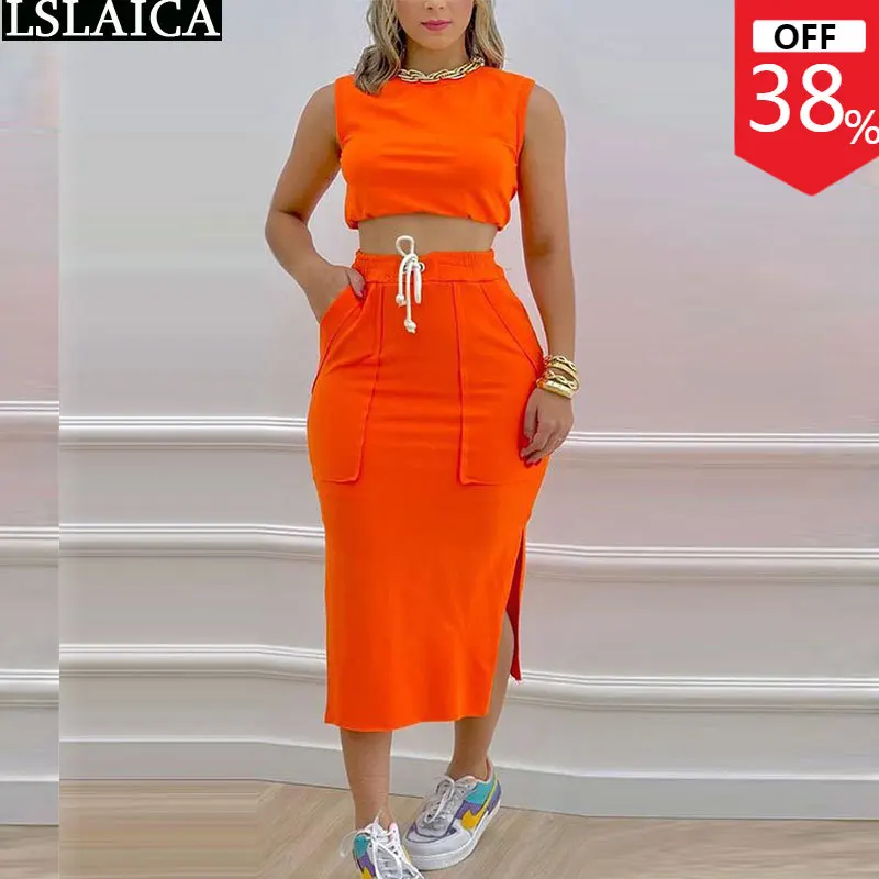2 Piece Set Women Matching Sets Summer Casual Fashion Sleeveless Crop Tops and Split Maxi Skirts Sets Outfits Suit Lady Clothing
2 Piece Set Women Matching Sets Summer Casual Fashion Sleeveless Crop Tops and Split Maxi Skirts Sets Outfits Suit Lady Clothing