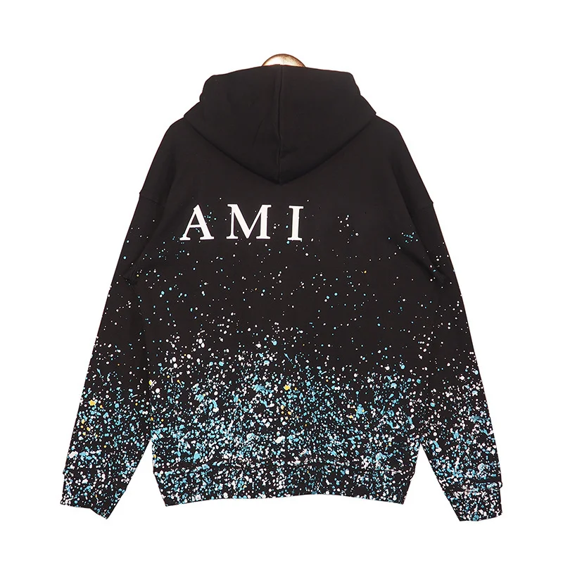 

The new starry sky ink splash floral print high street trend letter couple casual paragraph sweatshirt die men