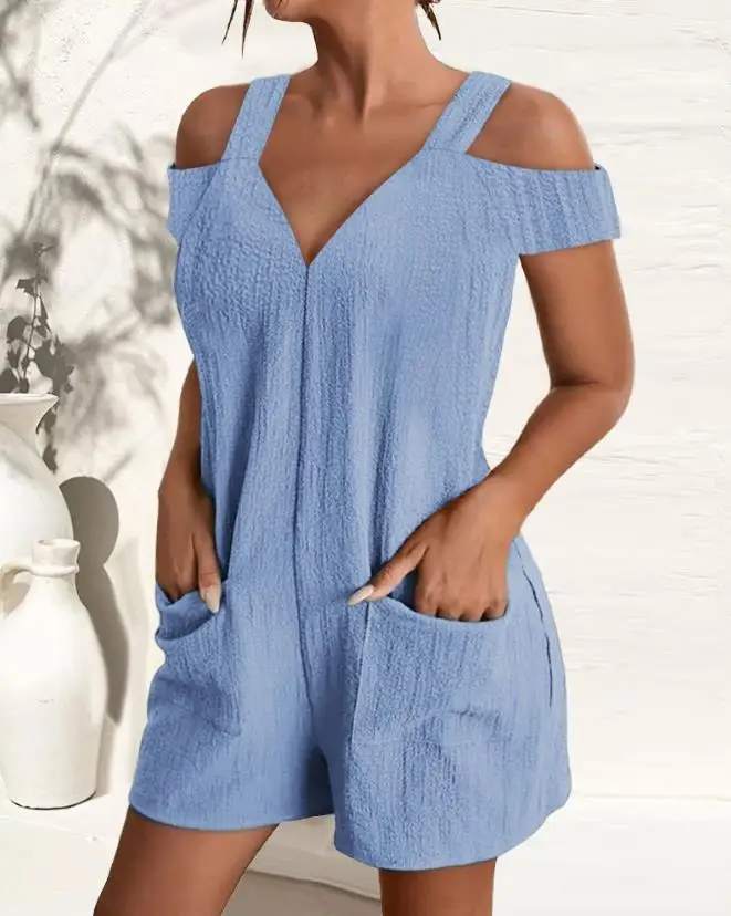 Jumpsuit Women 2023 Summer Fashion Cold Shoulder Pocket Design Casual Plain Short Sleeve Daily Above Knee Romper Y2K Streetwear
Jumpsuit Women 2023 Summer Fashion Cold Shoulder Pocket Design Casual Plain Short Sleeve Daily Above Knee Romper Y2K Streetwear
