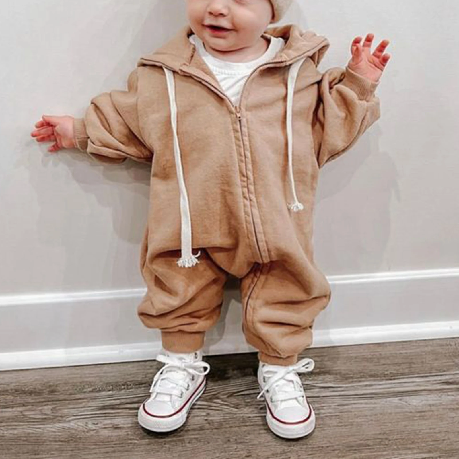 Toddler Baby Hooded Jumpsuit Casual Striped/ Solid Color Long Sleeve Zipper Rompers for Infant Girl Boy
Toddler Baby Hooded Jumpsuit Casual Striped/ Solid Color Long Sleeve Zipper Rompers for Infant Girl Boy
