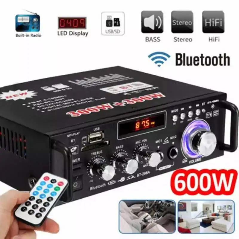 600 Вт домашние усилители аудио bluetooth усилитель сабвуфер поддержка SD HiFi радио с 2 профессиональными микрофонами
600 Вт домашние усилители аудио bluetooth усилитель сабвуфер поддержка SD HiFi радио с 2 профессиональными микрофонами