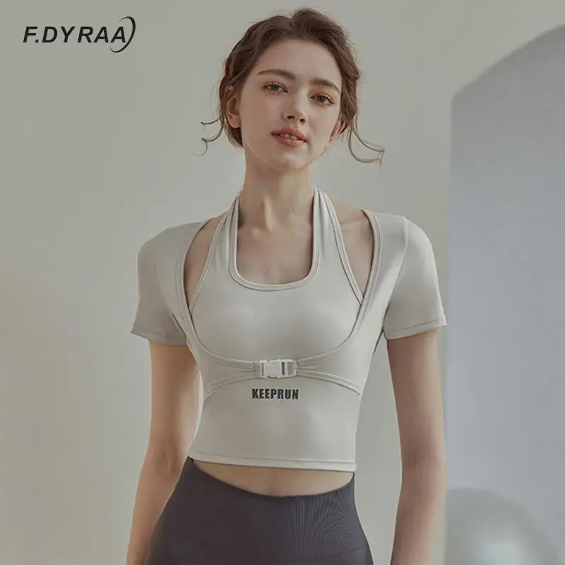 F.DYRAA Женские топы с коротким рукавом для йоги Летние Новые укороченные топы для йоги с лямкой на шее обтягивающие спортивные рубашки с буквенным принтом дышащая спортивная одежда
F.DYRAA Женские топы с коротким рукавом для йоги Летние Новые укороченные топы для йоги с лямкой на шее обтягивающие спортивные рубашки с буквенным принтом дышащая спортивная одежда