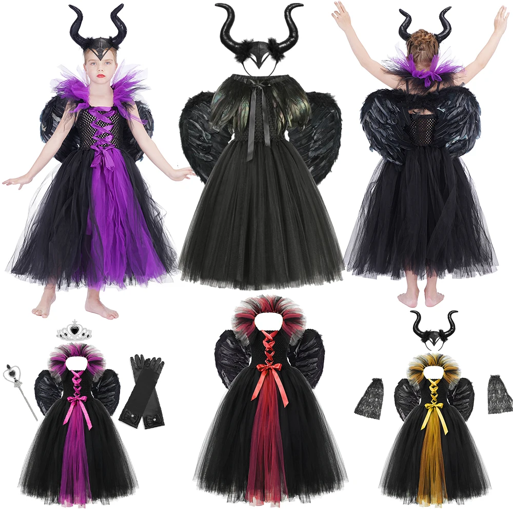 Детский костюм-пачка с черным дьяволом готическое платье-пачка на Хэллоуин для