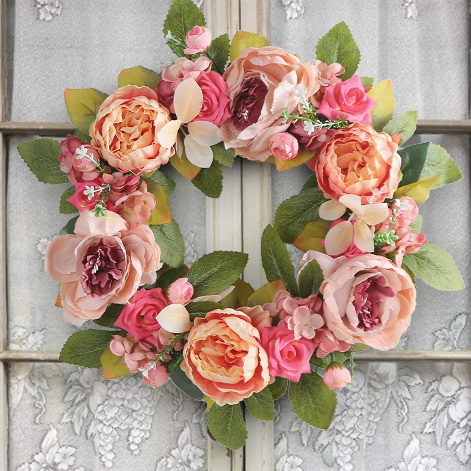 

Deadwood Peony Garland Wall Hanging Home Holiday Simulation Flower Rattan New Years Sign for Front Door Heart Shaped Wire Wreath