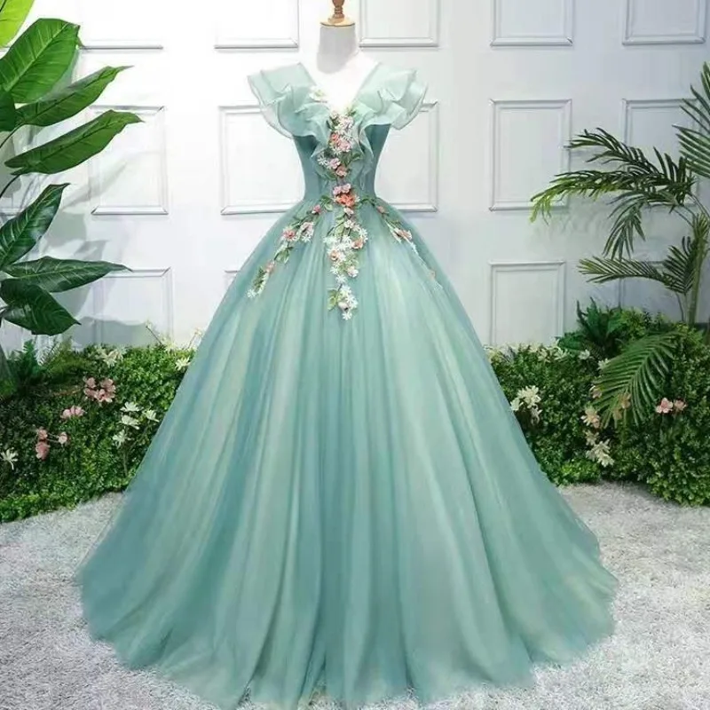V-neck Flying Sleeve Applique Temperament Wedding Party Dresses Slim Waist Elegant Prom Vestidos Mesh Design Evening Dress
V-neck Flying Sleeve Applique Temperament Wedding Party Dresses Slim Waist Elegant Prom Vestidos Mesh Design Evening Dress