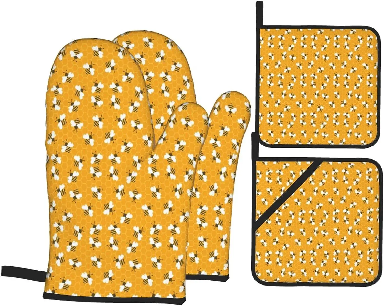 4Pcs Oven Mitts and Pot Holders Set Bees Producing Honey by Filling Honeycombs Heat Resistant Kitchen Gloves for Cooking Baking
4Pcs Oven Mitts and Pot Holders Set Bees Producing Honey by Filling Honeycombs Heat Resistant Kitchen Gloves for Cooking Baking
