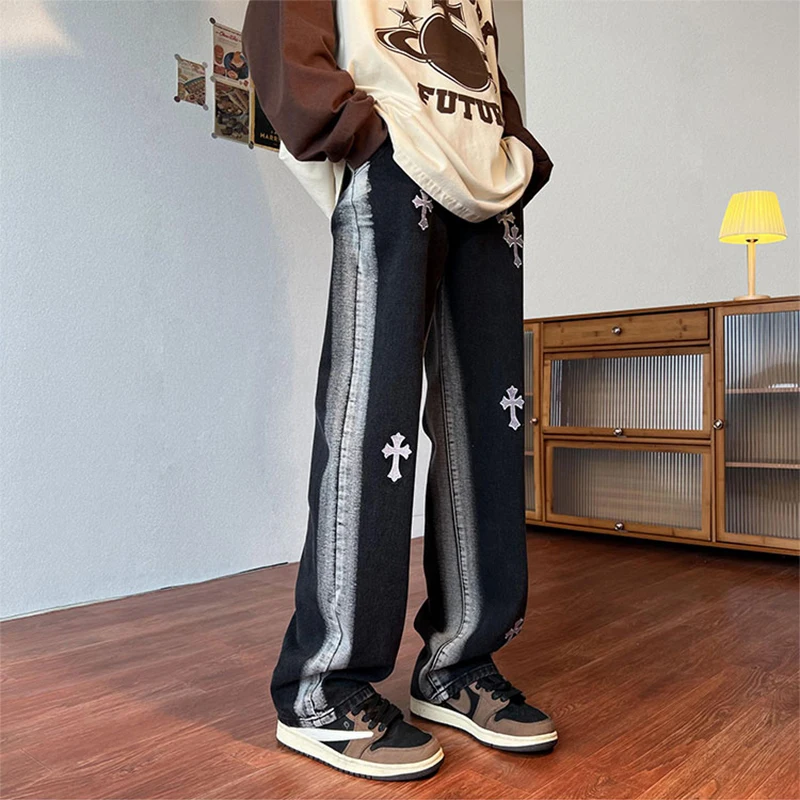 Mens Trousers Retro Cross Patch Distressed Straight Jeans Pants High Street Streetwear Fashion Loose Washed Denim Pants Unisex
Mens Trousers Retro Cross Patch Distressed Straight Jeans Pants High Street Streetwear Fashion Loose Washed Denim Pants Unisex