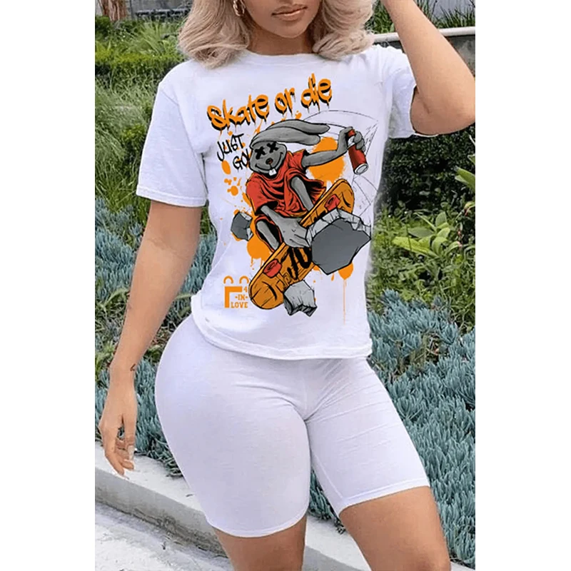 Women's Two-Piece Summer T-shirt Slim Shorts Suit fashion cartoon letter Printed Short-Sleeved White Top T-shirt Women's Suit
Women's Two-Piece Summer T-shirt Slim Shorts Suit fashion cartoon letter Printed Short-Sleeved White Top T-shirt Women's Suit