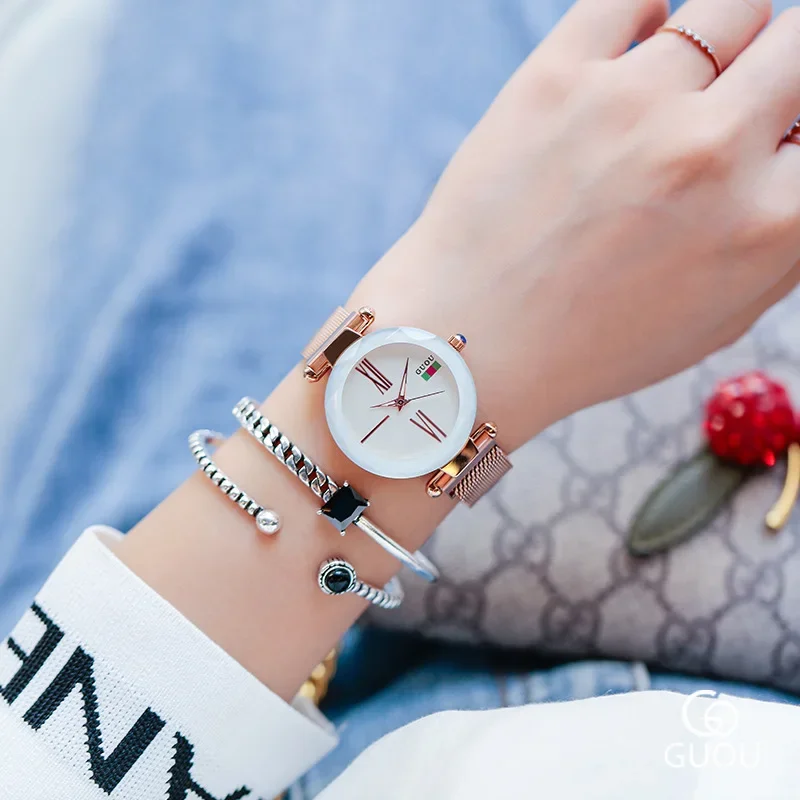GUOU New Fashion Versatile Simple Roman Scale Magnetic Tape Watch Waterproof Quartz Watch for Women
GUOU New Fashion Versatile Simple Roman Scale Magnetic Tape Watch Waterproof Quartz Watch for Women