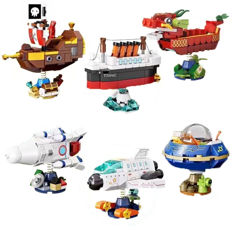 6Pcs/Set Bobblehead Ship Building Blocks Spring Toys Pirate boat Dragon boat Cruise Rocket Space shuttle Bricks Children Gifts 
6Pcs/Set Bobblehead Ship Building Blocks Spring Toys Pirate boat Dragon boat Cruise Rocket Space shuttle Bricks Children Gifts