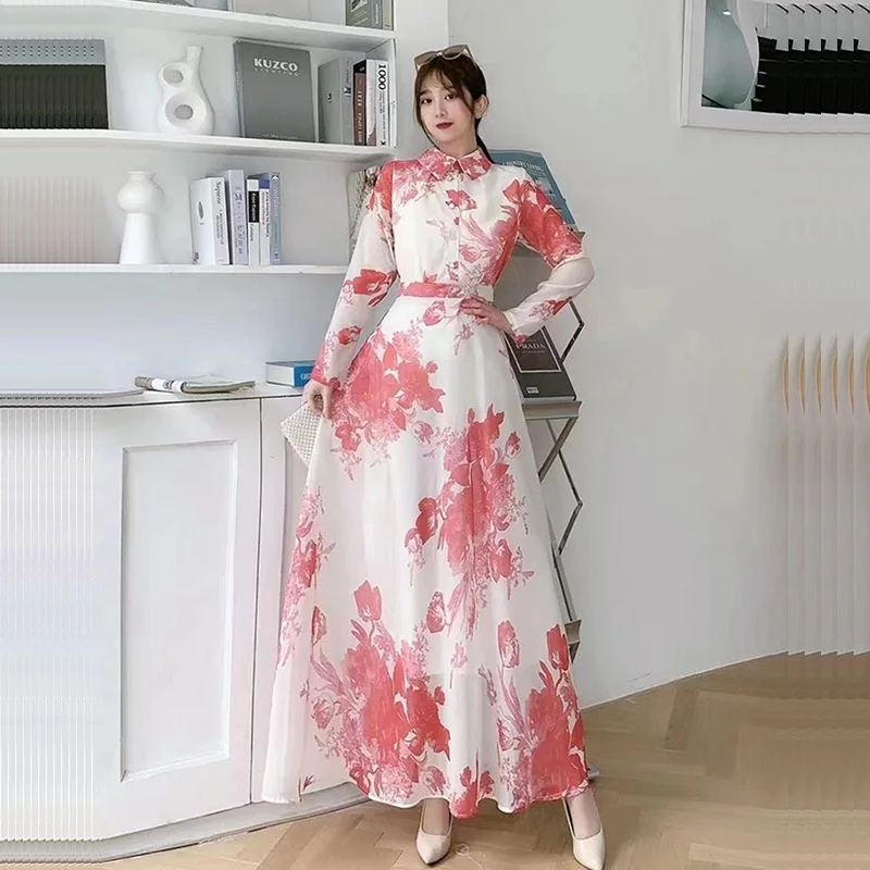 Korean Floral Printed Chiffon Long Dress 2023 Spring Summer Women Lapel High Waist Long Sleeve Elegant Ladies Dresses Vestidos
Korean Floral Printed Chiffon Long Dress 2023 Spring Summer Women Lapel High Waist Long Sleeve Elegant Ladies Dresses Vestidos