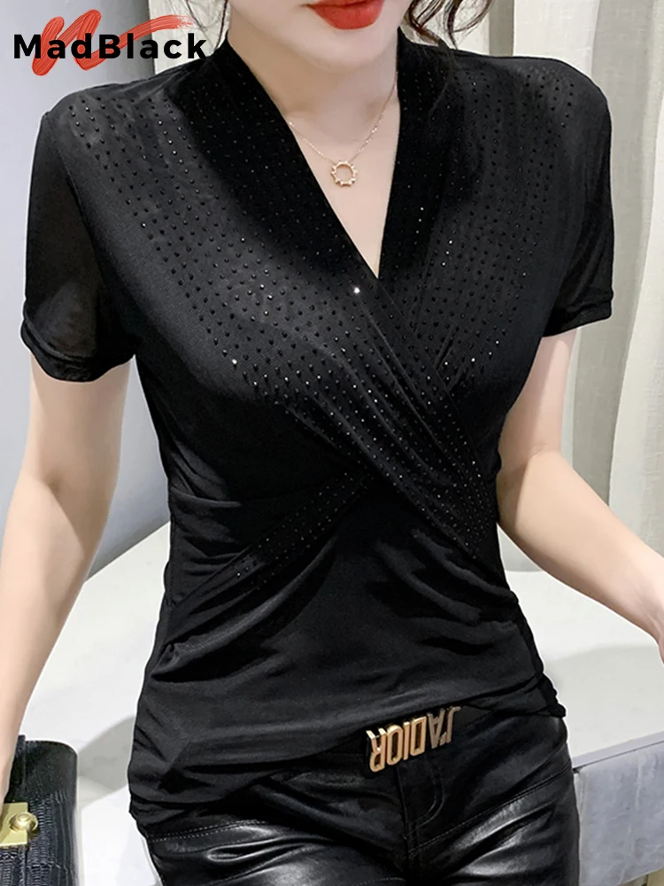 MadBlack Summer European Clothes Casual Mesh Thin T-Shirt Sexy V-Neck Cross Shiny Diamonds Women Tops Short Sleeve Tees T24218X
MadBlack Summer European Clothes Casual Mesh Thin T-Shirt Sexy V-Neck Cross Shiny Diamonds Women Tops Short Sleeve Tees T24218X