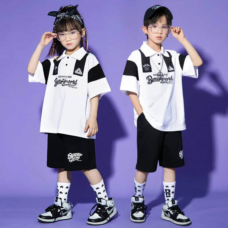 Kid Kpop Hip Hop Clothing White Polo Neck Letters T Shirt Top Black Casual Summer Shorts for Girl Boy Jazz Dance Costume Clothes
Kid Kpop Hip Hop Clothing White Polo Neck Letters T Shirt Top Black Casual Summer Shorts for Girl Boy Jazz Dance Costume Clothes