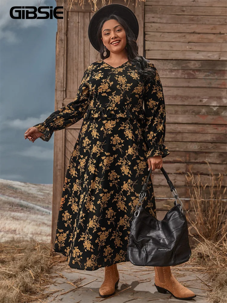 GIBSIE Plus Size Floral Print V-Neck Ruffle Trim A-Line Dress Women Spring Holiday Flounce Sleeve Boho Maxi Dresses Ladies 2022
GIBSIE Plus Size Floral Print V-Neck Ruffle Trim A-Line Dress Women Spring Holiday Flounce Sleeve Boho Maxi Dresses Ladies 2022