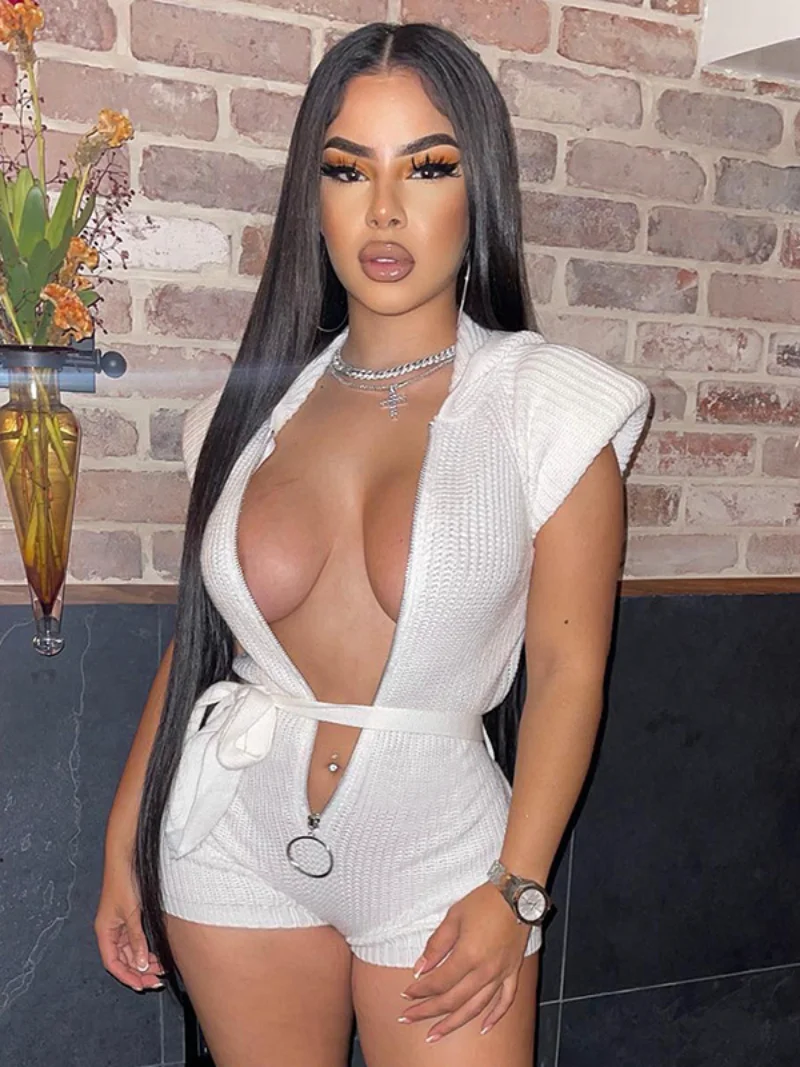 Fashion Casual Women Zip-up Hooded Bandage Slim Short Jumpsuits Romper 2023 Summer Autumn Short Sleeve Night Club White Bodysuit
Fashion Casual Women Zip-up Hooded Bandage Slim Short Jumpsuits Romper 2023 Summer Autumn Short Sleeve Night Club White Bodysuit