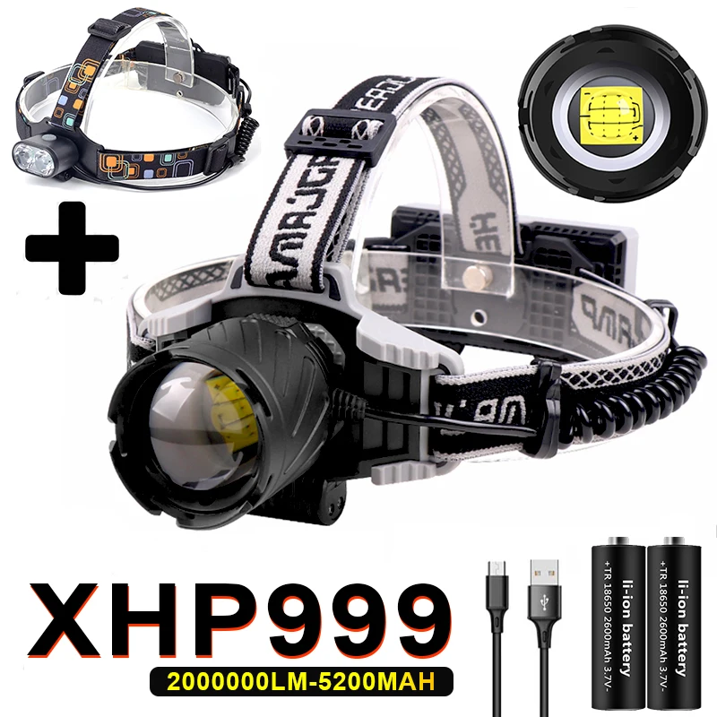 2000000LM XHP999 LED Headlamp High Power M-T6 Headlight Head Lamp Lanterna Zoom Forehead Torch Head Light for Outdoor Christmas
2000000LM XHP999 LED Headlamp High Power M-T6 Headlight Head Lamp Lanterna Zoom Forehead Torch Head Light for Outdoor Christmas
