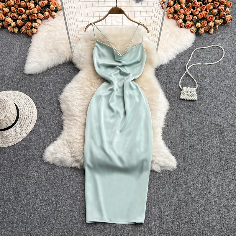 2022 Summer French Sexy Backless Suspender Dress Fashion Slim Slim Acetate Satin Backless Sleeveless Dress
2022 Summer French Sexy Backless Suspender Dress Fashion Slim Slim Acetate Satin Backless Sleeveless Dress