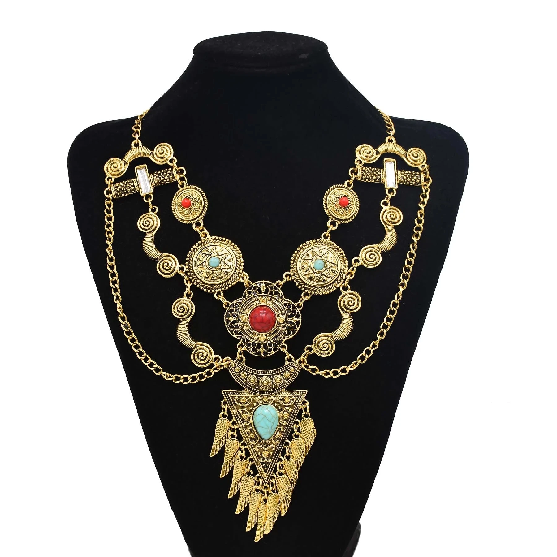 Gypsy Vintage Gold Leaf Tassel Triangle Choker Necklace Red Blue Acrylic Beads Metal Caved Chunky Collar Indian Ethnic Jewelry
Gypsy Vintage Gold Leaf Tassel Triangle Choker Necklace Red Blue Acrylic Beads Metal Caved Chunky Collar Indian Ethnic Jewelry