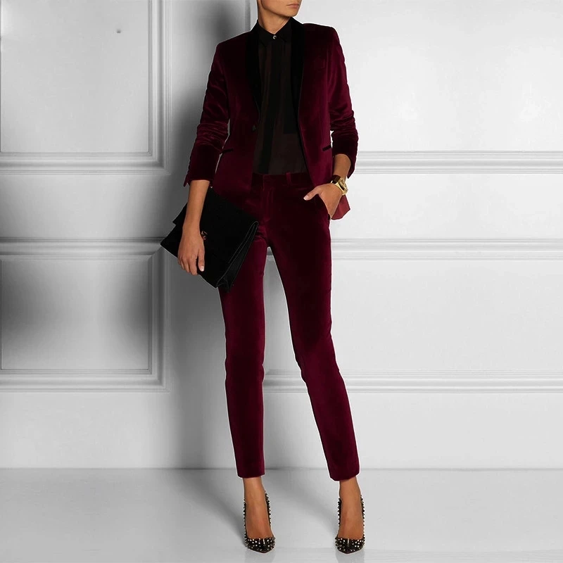 Burgundy Red Velvet Women Business Office Tuxedos Bespoke Suit Women Slim Fit Ternos Formal Prom Party Pant Blazer Suit Set
Burgundy Red Velvet Women Business Office Tuxedos Bespoke Suit Women Slim Fit Ternos Formal Prom Party Pant Blazer Suit Set