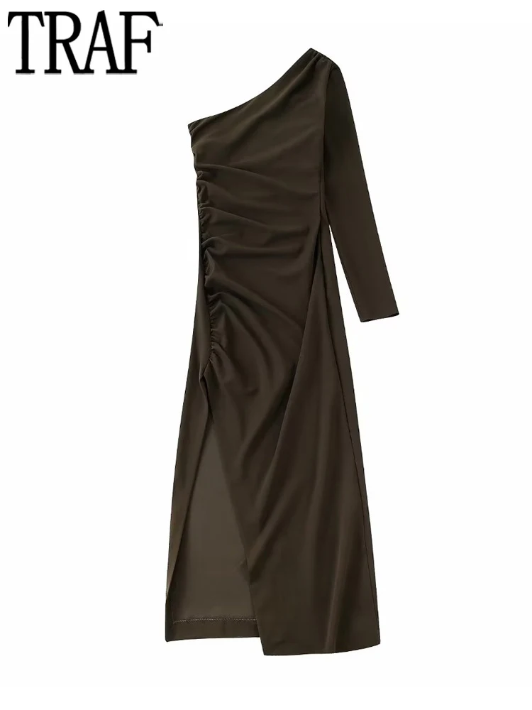 TRAF Asymmetric Long Dress Women Off Shoulder Ruched Dress Woman Long Sleeve Evening Dresses for Women 2022 Pleated Maxi Dress
TRAF Asymmetric Long Dress Women Off Shoulder Ruched Dress Woman Long Sleeve Evening Dresses for Women 2022 Pleated Maxi Dress