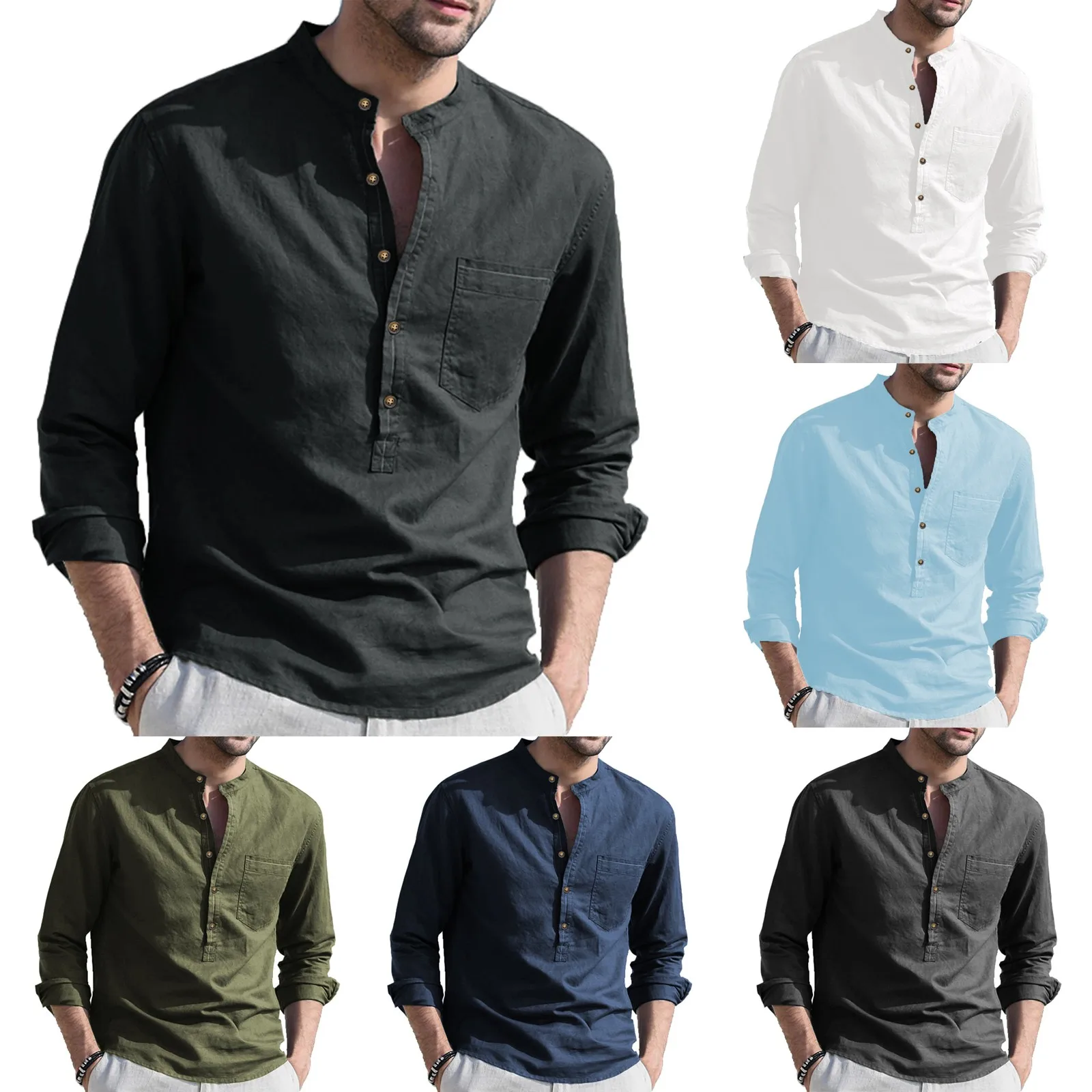 Men Spring And Fall Solid Color Top Shirt Casual Cotton Linen Stand Collar Top Vacation Long Adult Body Suits Men
Men Spring And Fall Solid Color Top Shirt Casual Cotton Linen Stand Collar Top Vacation Long Adult Body Suits Men