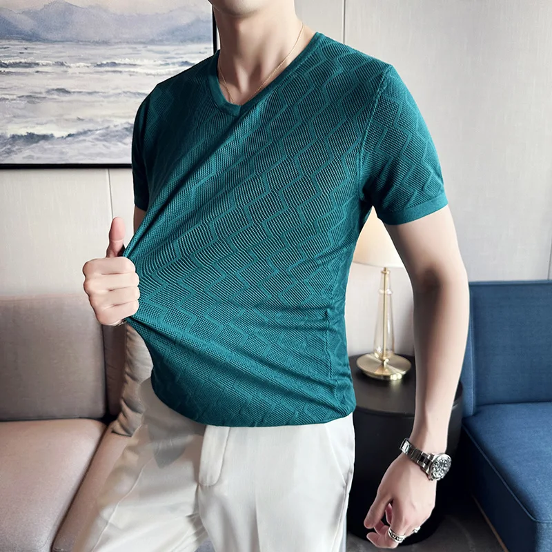 2023 Summer Men's Short-Sleeved T-shirt Solid Color Slim V-neck Men's Pullover Stretch Top
2023 Summer Men's Short-Sleeved T-shirt Solid Color Slim V-neck Men's Pullover Stretch Top