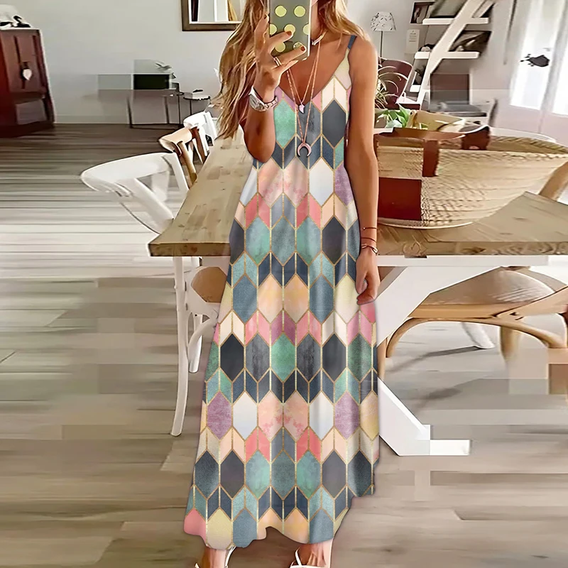 Color-block Geometric Print Long Party Dress Women 2023 Spring V Neck Straps Maxi Dress Summer Sleeveless Boho Beach Dress Mujer
Color-block Geometric Print Long Party Dress Women 2023 Spring V Neck Straps Maxi Dress Summer Sleeveless Boho Beach Dress Mujer