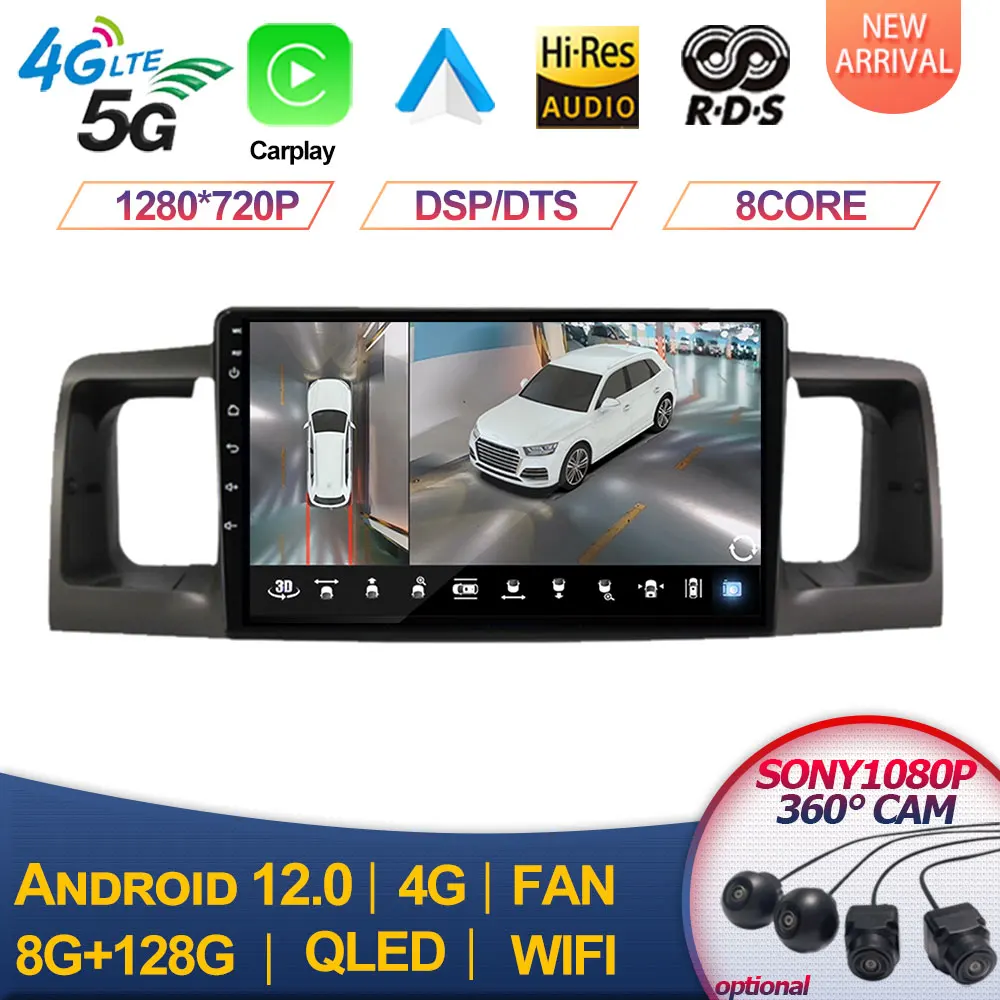 

For Toyota Corolla E120 e 120 BYD F3 2007-2011 Car Radio Multimedia Video Player carplay DSP QLED Android 12 4G NET