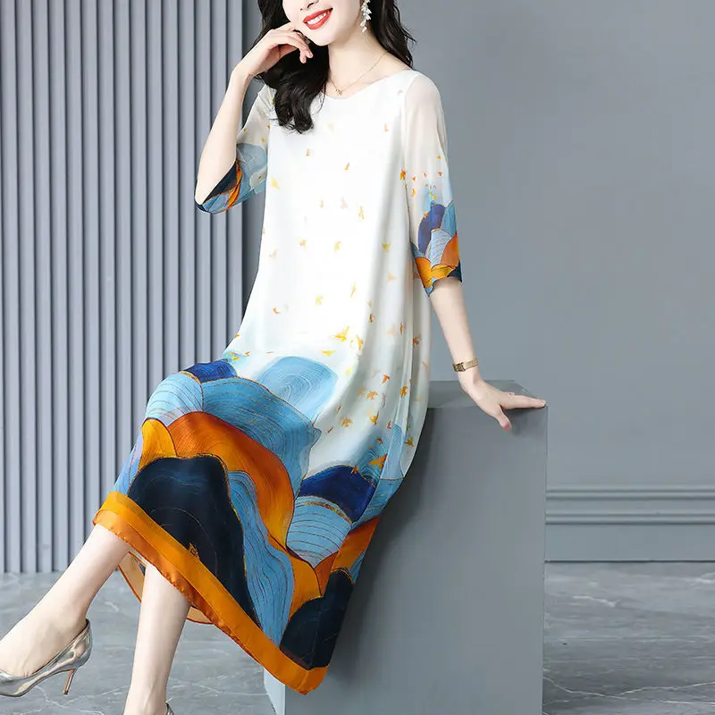 Casual lady silk dress summer temperament foreign style mulberry silk print senior long dress o neck short sleeve dress female
Casual lady silk dress summer temperament foreign style mulberry silk print senior long dress o neck short sleeve dress female