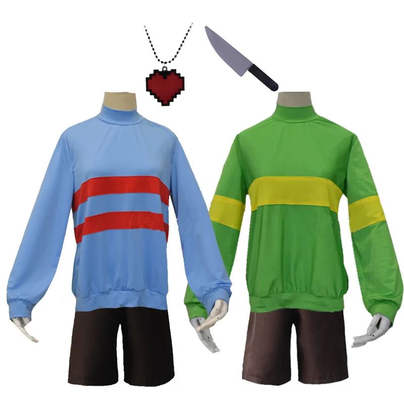 Game Costumes Undertale Frisk Chara Cosplay Costume Andertail Sweatshirts High Collar Hoodie and Shorts Props Knife Necklace
Game Costumes Undertale Frisk Chara Cosplay Costume Andertail Sweatshirts High Collar Hoodie and Shorts Props Knife Necklace