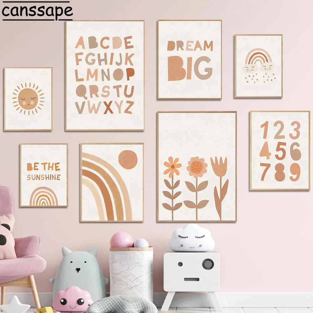 Alphabet Poster Number Pictures Cartoon Flowers Nursery Wall Posters Rainbow Canvas Painting Sun Wall Art Boho Kids Room Decor
Alphabet Poster Number Pictures Cartoon Flowers Nursery Wall Posters Rainbow Canvas Painting Sun Wall Art Boho Kids Room Decor