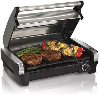 

Searing Grill with Viewing Window & Adjustable Temperature Control to 450F, 118 sq. in. Surface Serves 6, Removable Nonstick
