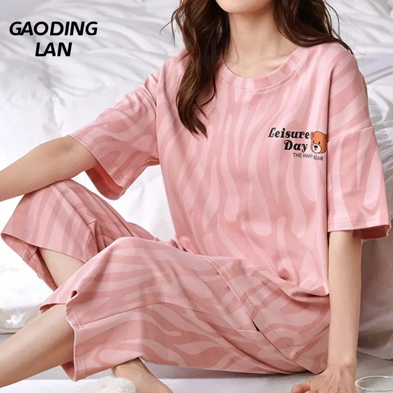 Thin Pure Cotton Short Sleeve Women Pajamas Set Cartoon Print Sweet Pyjamas Summer 2 Piece Mid Calf Sleep Pants Nightwear Suit
Thin Pure Cotton Short Sleeve Women Pajamas Set Cartoon Print Sweet Pyjamas Summer 2 Piece Mid Calf Sleep Pants Nightwear Suit