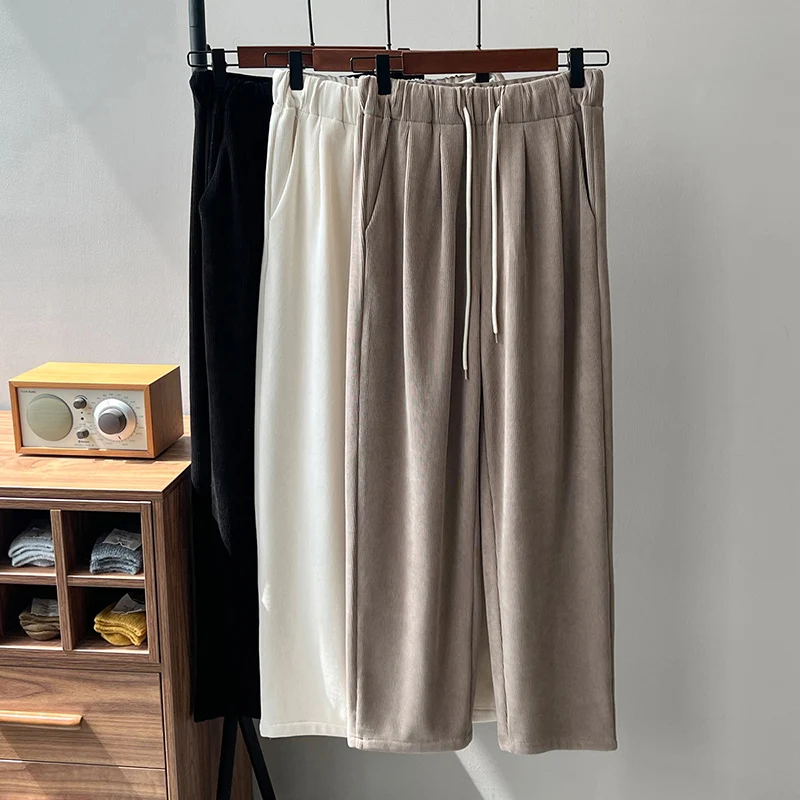 2022 Autumn Winter Women's Casual Pants Pit Stripe Korean High Waist Lace Straight Loose Trousers
2022 Autumn Winter Women's Casual Pants Pit Stripe Korean High Waist Lace Straight Loose Trousers