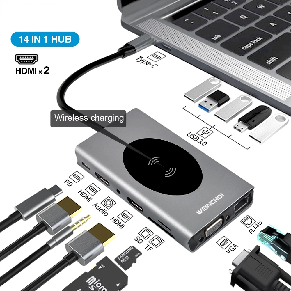 

Estação De Acoplamento Tipo C Hub Usb Para For Hdmi-adaptador Compatível Otg Vga Rj45 Lan Multi Usb Pd 3.0 USB-C Para Pro Ar