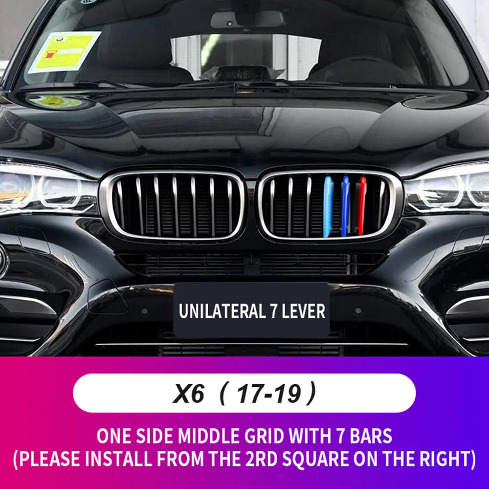 

3pcs For BMW X6 F16 2017-2018 Car Front Grille Inserts Trims Strips M Color Sports Buckle Grill Cover Clip Styling Accessories