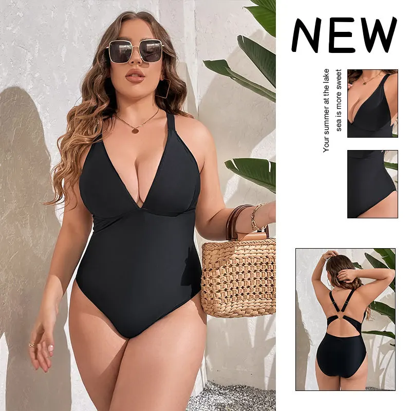 Купальник женский с открытой спиной и V-образным вырезом, однотонный 
Купальник женский с открытой спиной и V-образным вырезом, однотонный