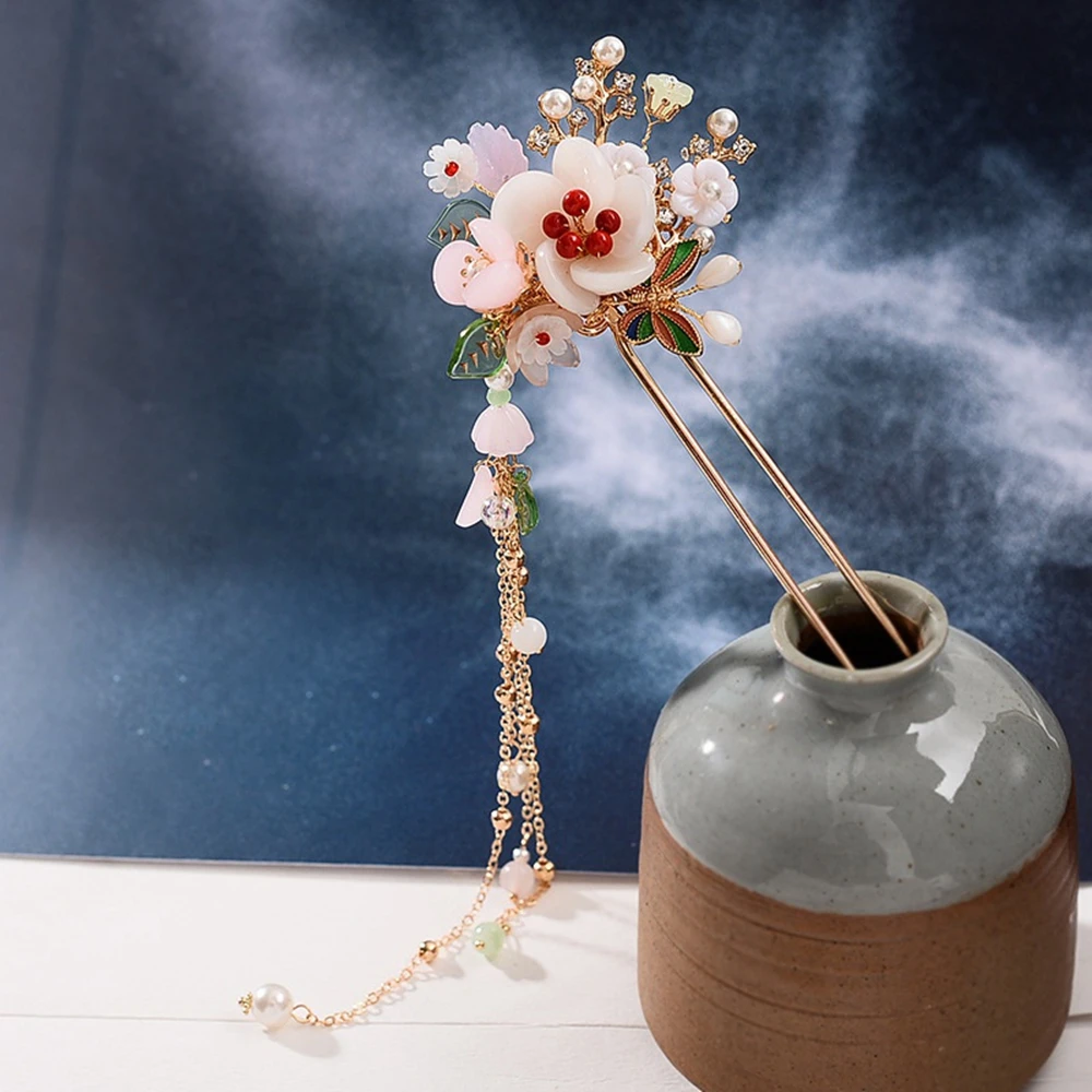 

Party Jewelry Hanfu Vintage Chinese Style Headpieces Hair Sticks Faux Jade Flower Hairpins
