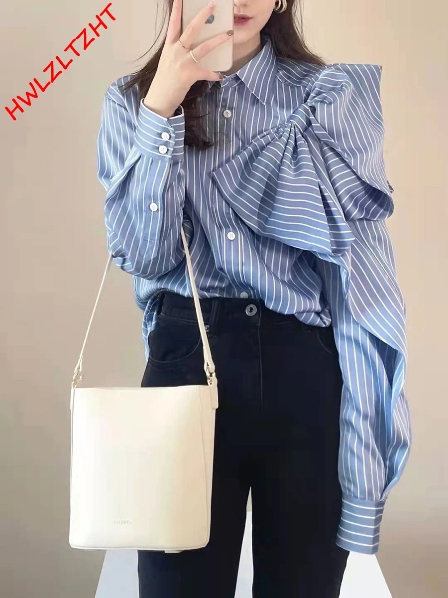 Women Bow Knot BF Blue Blouse Harajuku Loose Stripe Shirt Top Female Long Sleeve Chic Female Office Lady Tops
Women Bow Knot BF Blue Blouse Harajuku Loose Stripe Shirt Top Female Long Sleeve Chic Female Office Lady Tops