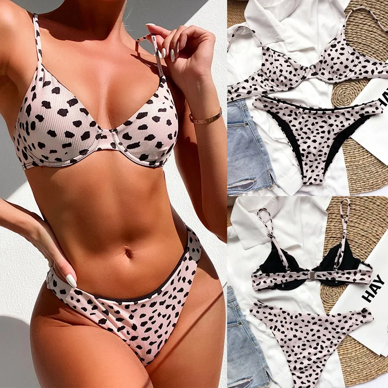 

HOT Sexy Leopard Print Underwired Bikinis Swimsuits Women 2-Piece Biquinis Swim Bathing Suit Summer Beach Bikini Set