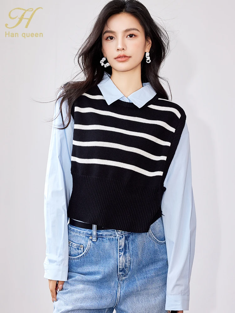 H Han Queen 2023 Autumn Loose Blouses Fashion 2-Piece Set Long Sleeve Chiffon Blouse Work Casual Tops Womens Knit Vintage Shirts
H Han Queen 2023 Autumn Loose Blouses Fashion 2-Piece Set Long Sleeve Chiffon Blouse Work Casual Tops Womens Knit Vintage Shirts