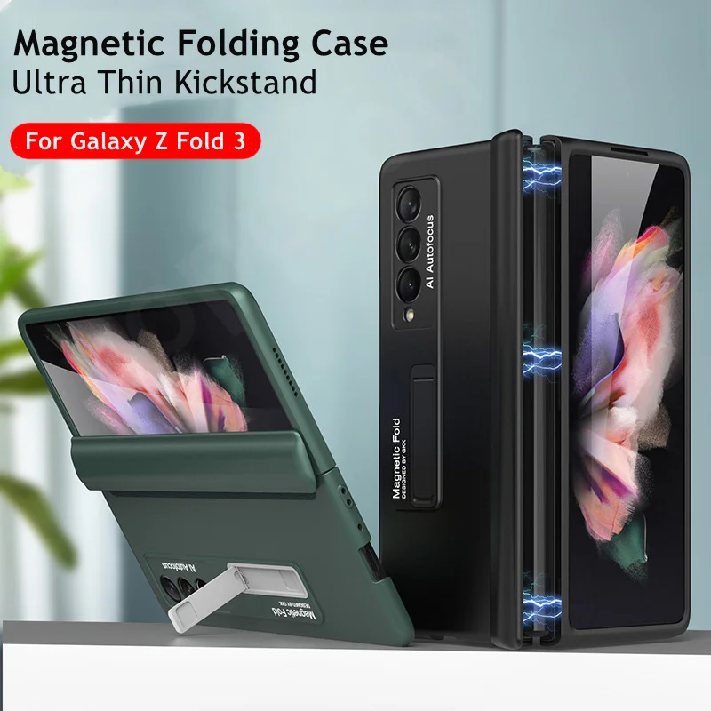 

Capa para samsung galaxy z fold 3 fold3 5g dobradiça magnética adsorção telefone capa ultra fino kickstand caso de plástico duro