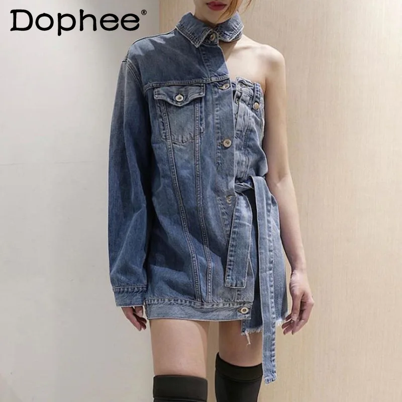 StreetWear Irregular Single Sleeve Denim Jacket Women 2022 Spring New Clothes Loose Fashion Sexy Off-Shoulder Denim Jacket Top
StreetWear Irregular Single Sleeve Denim Jacket Women 2022 Spring New Clothes Loose Fashion Sexy Off-Shoulder Denim Jacket Top