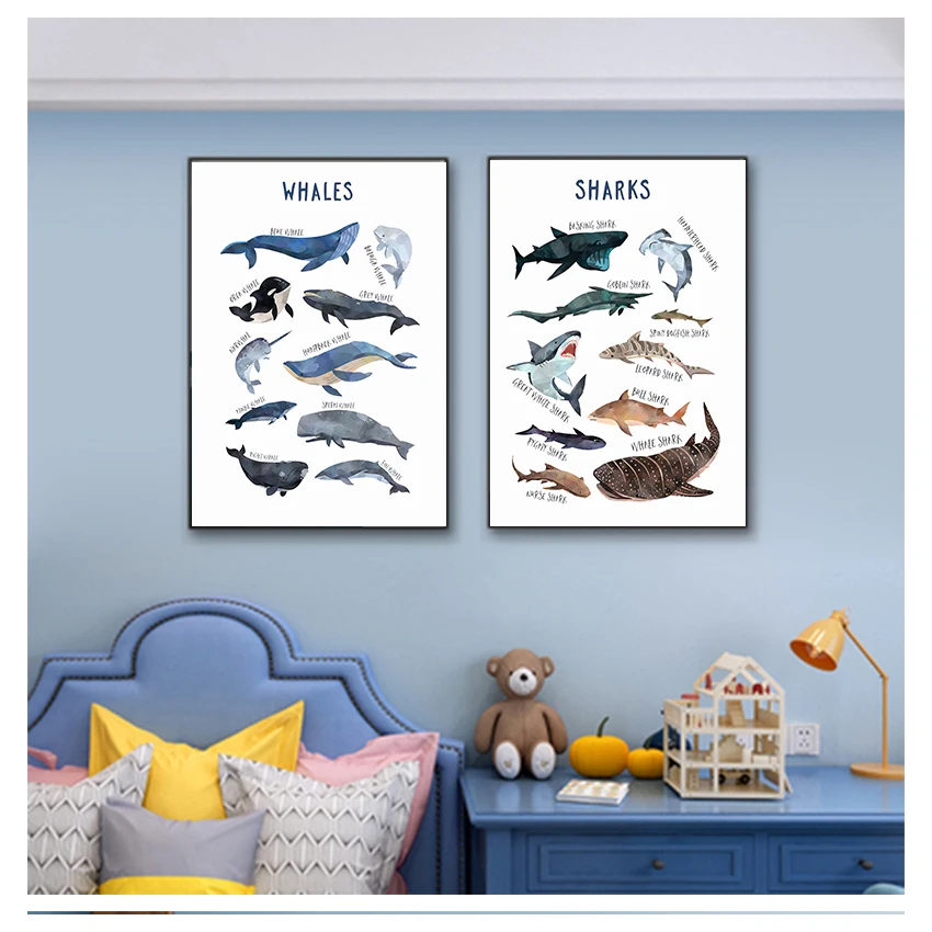 Nordic Baby Kids Room Decoration Child Poster Whale Shark Marine Animal Nursery Canvas Art Print Education Wall Picture Painting
Nordic Baby Kids Room Decoration Child Poster Whale Shark Marine Animal Nursery Canvas Art Print Education Wall Picture Painting