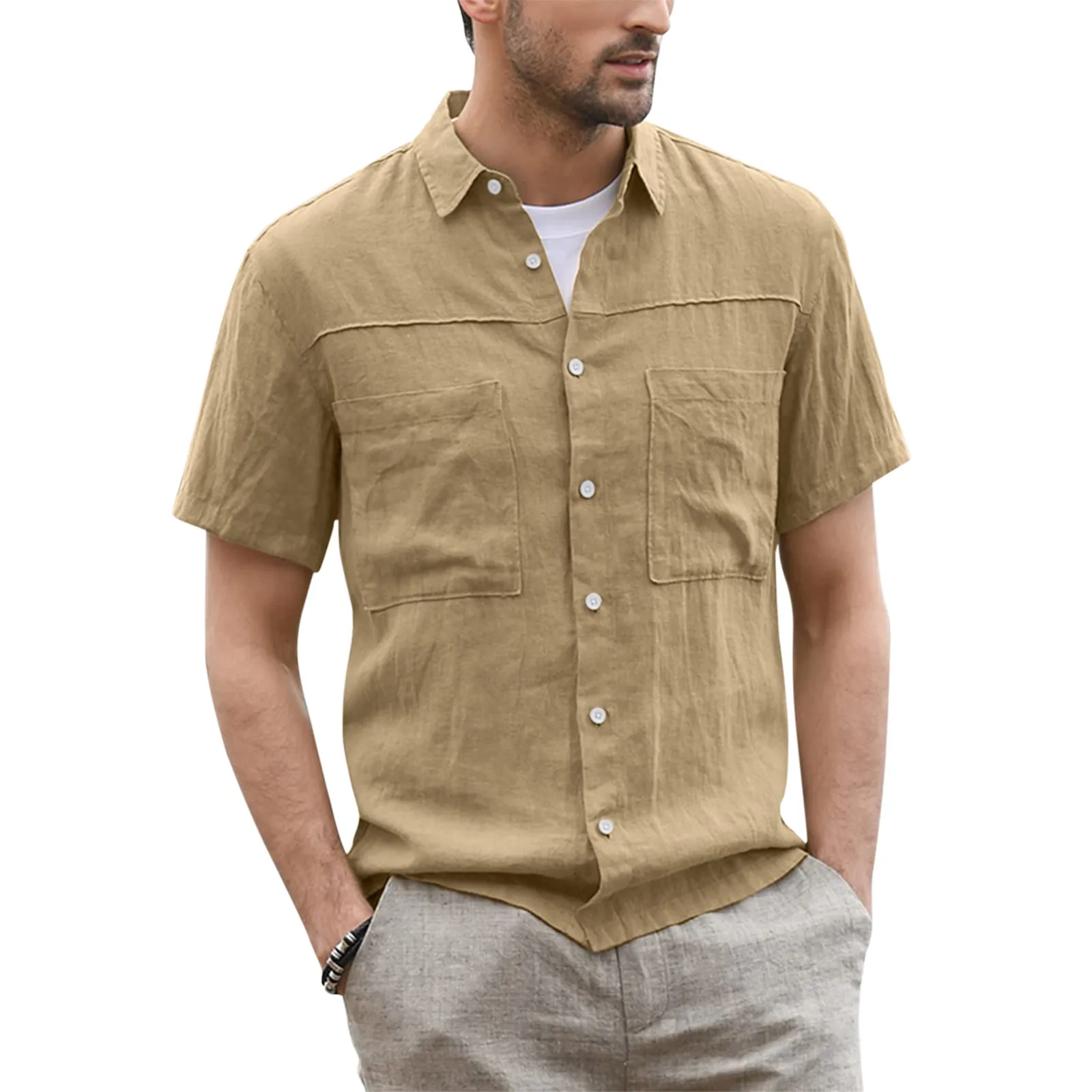 Mens Cotton Linen Shirt Male Summer Tops Casual Big Pocket Solid Shirt Short Sleeve Turn Down Collar Buttoned Shirts Tee
Mens Cotton Linen Shirt Male Summer Tops Casual Big Pocket Solid Shirt Short Sleeve Turn Down Collar Buttoned Shirts Tee