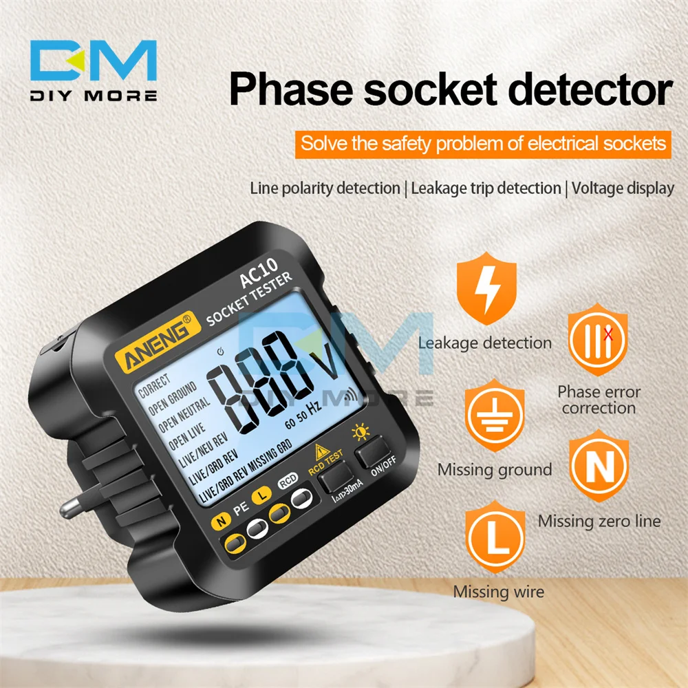 AC10 Power Wiring Tester Socket Tester Plug Detector Zero Line Plug Polarity Phase Detector US/EU Plug Multimeter Digital Tester
AC10 Power Wiring Tester Socket Tester Plug Detector Zero Line Plug Polarity Phase Detector US/EU Plug Multimeter Digital Tester