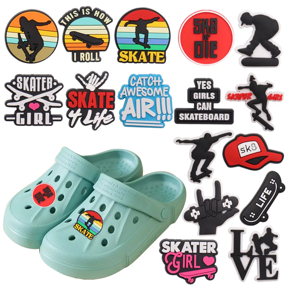 Wholesale 50pcs PVC Shoe Charms Skateboard Cool Skater Girl Accessories Shoe Buckles Fit Croc Jibz Kids X-mas Gift
Wholesale 50pcs PVC Shoe Charms Skateboard Cool Skater Girl Accessories Shoe Buckles Fit Croc Jibz Kids X-mas Gift
