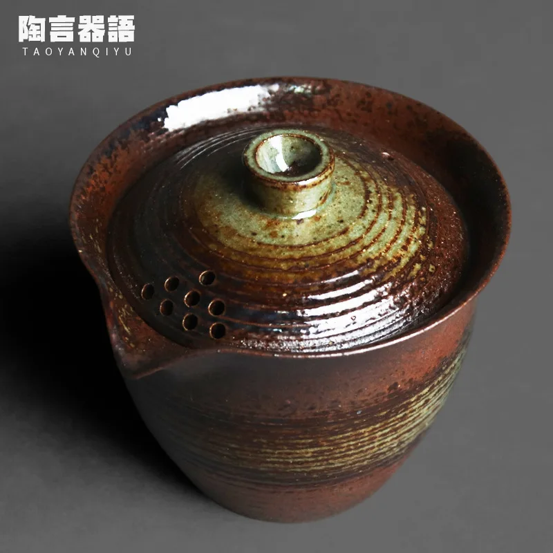 

Wood burning fire marks glaze hand-held wide-mouth teapot rock mine clay material Kung Fu tea ceremony pottery tea maker single